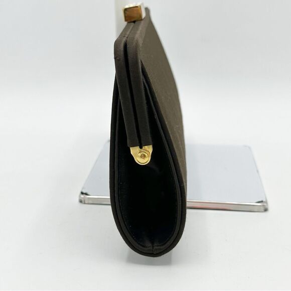 Vintage 1950’s Brown‎ Silky Convertible Evening Clutch Bag Gold Crystal Clasp - Picture 9 of 14